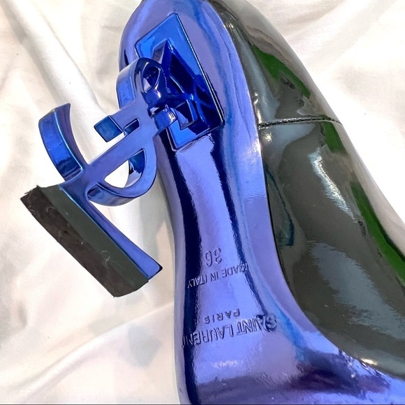 Saint Laurent YSL Limited Opyum 110 Patent Heels Blue Black 36 Authentic - Picture 10 of 13